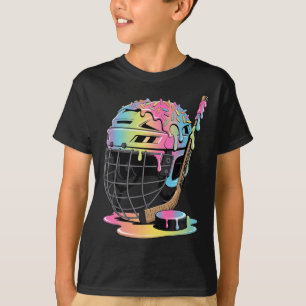 Ice Hockey Helmet Stick Puck Hockey Drip Boys Yout T-Shirt