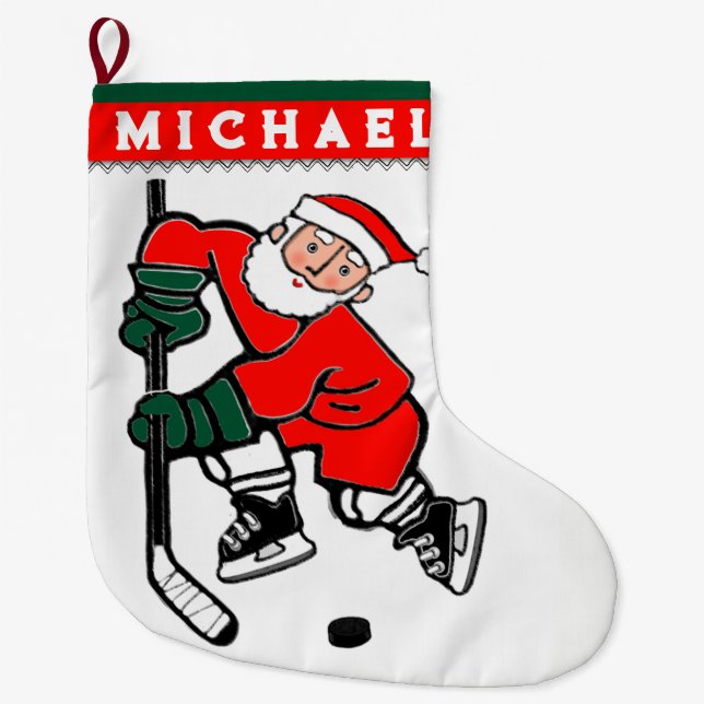 Ice Hockey Holiday Gift Large Christmas Stocking (Front)