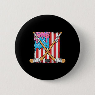 Ice Hockey Ice Cream Drip Boys American Flag Youth 2 Inch Round Button