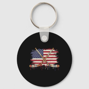 Ice Hockey Ice Cream Drip Boys American Flag Youth Keychain
