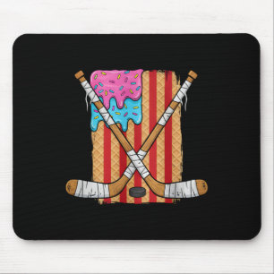 Ice Hockey Ice Cream Drip Boys American Flag Youth Mouse Pad