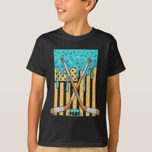 Ice Hockey Ice Cream Drip Boys American Flag Youth T-Shirt