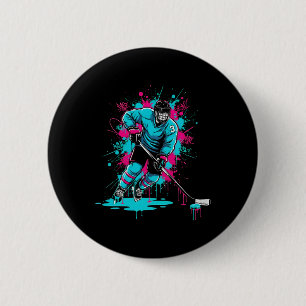Ice Hockey Ice Cream Drip Number 3 Boys 3rd Birthd 2 Inch Round Button