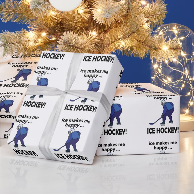Ice Hockey Ice Makes Me Happy Ice Hockey Wrapping Paper (Holidays)