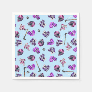 Ice Hockey Ice-Skating Girls Pink Purple Birthday  Napkin