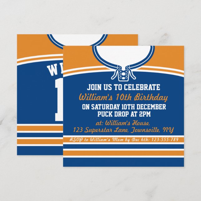 Ice Hockey Jersey Themed Party Invite Template (Front/Back)