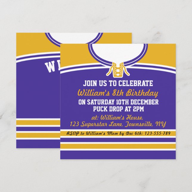 Ice Hockey Jersey Themed Party Invite Template (Front/Back)