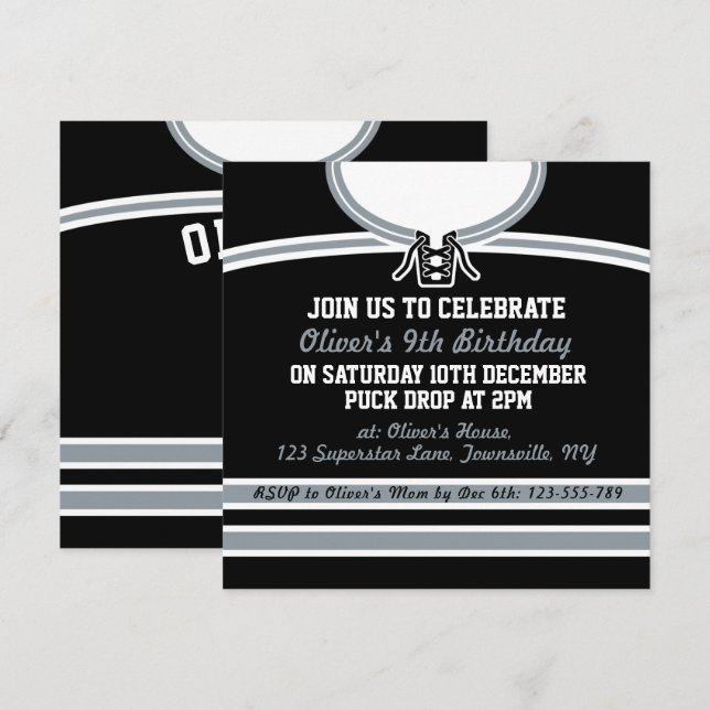 Ice Hockey Jersey Themed Party Invites Template (Front/Back)