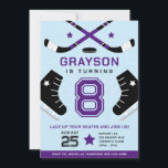 Ice Hockey Kids Birthday Party Purple Invitation<br><div class="desc">Lace up your skates and plan a ice hockey birthday party! This design features ice hockey sticks,  skates and puck. Edit this design to match your team's colours.</div>