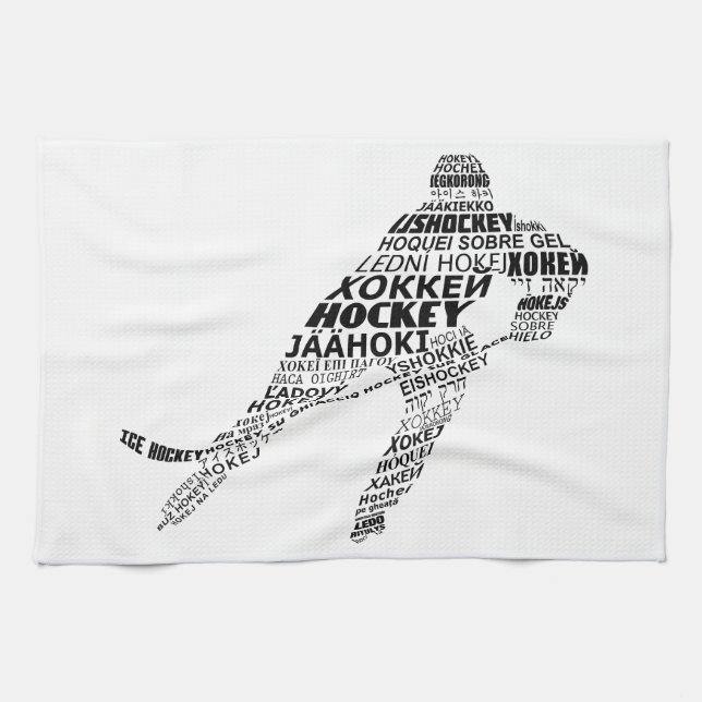 Ice Hockey Languages Text Art Kitchen Towel (Horizontal)