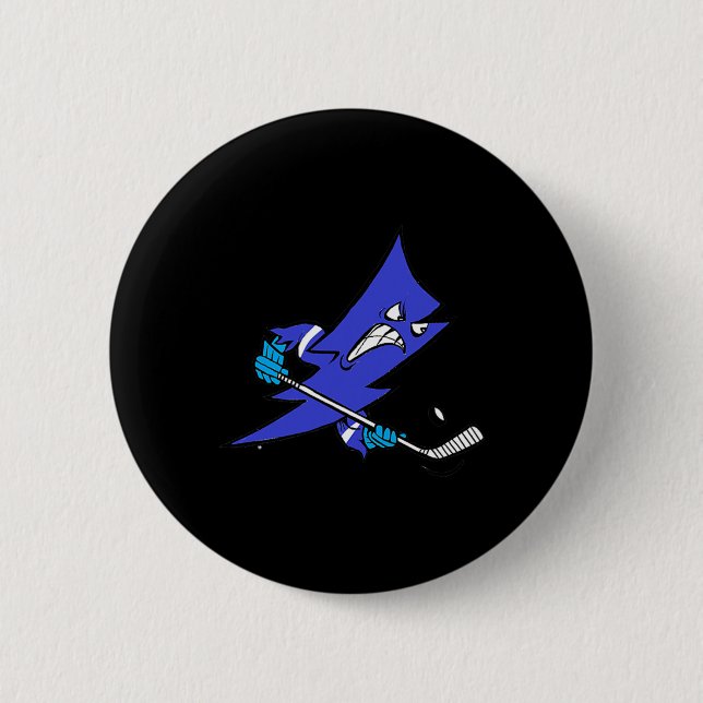 Ice Hockey Lightning Bolt Fast Slap Shot  2 Inch Round Button (Front)
