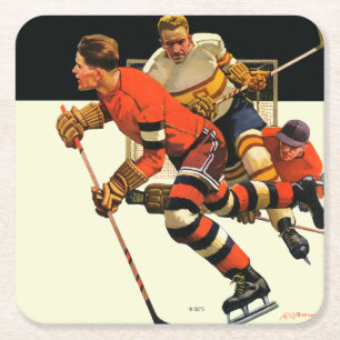 Ice Hockey Match Square Paper Coaster