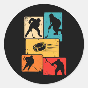 Ice Hockey Motives Colored Retro Classic Round Sticker