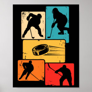 Ice Hockey Motives Colored Retro Poster