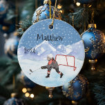 Ice Hockey name Personalized Watercolor   Ceramic Ornament<br><div class="desc">This design may be personalized in the area provided by changing the photo and/or text. Or it can be customized by clicking Personalize this Template and then choosing the click to customize further option and delete or change the colour of the background, add text, change the text colour or style,...</div>