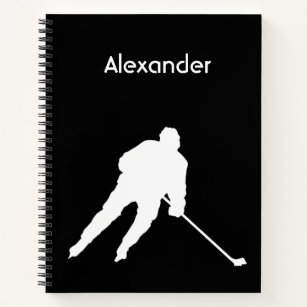 Ice Hockey notebook player silhouette black white