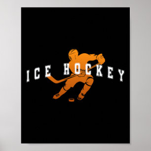 Ice Hockey Orange Team Player Varsity Text Poster