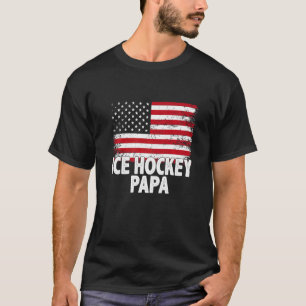 Ice Hockey Papa American Flag Father's Day Men's T-Shirt