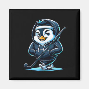 Ice Hockey Penguin Mascot With Stick And Skates Magnet