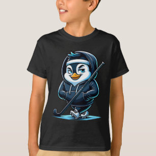 Ice Hockey Penguin Mascot With Stick And Skates  T-Shirt