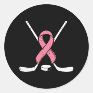 Ice Hockey Pink Ribbon Breast Cancer Awareness Spo Classic Round Sticker