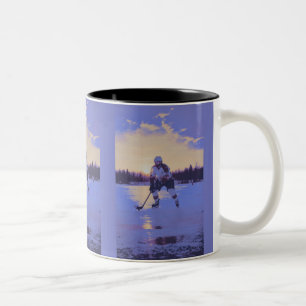 Ice Hockey Player at Sunrise Two-Tone Coffee Mug