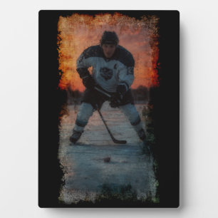 Ice Hockey Player at Sunset Plaque