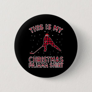 Ice Hockey Player Christmas Pajamas Funny Xmas Gif 2 Inch Round Button