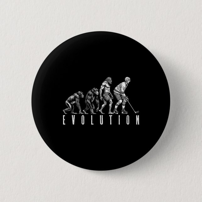 Ice Hockey Player Evolution Funny Man Ape Caveman  2 Inch Round Button (Front)