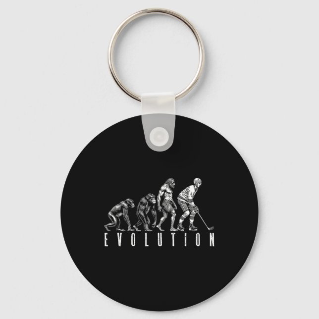 Ice Hockey Player Evolution Funny Man Ape Caveman  Keychain (Front)