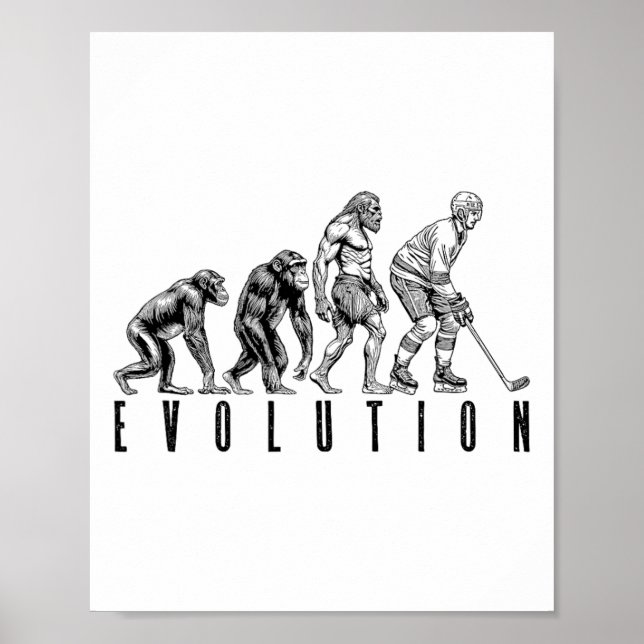 Ice Hockey Player Evolution Funny Man Ape Caveman  Poster (Front)