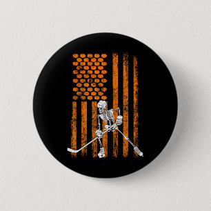 Ice Hockey Player Fan Gift Skeleton Halloween Shir 2 Inch Round Button