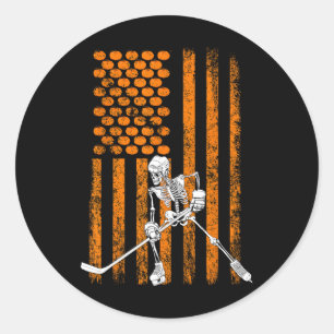 Ice Hockey Player Fan Gift Skeleton Halloween Shir Classic Round Sticker