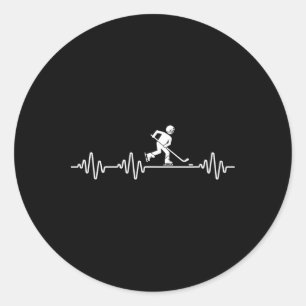 Ice Hockey Player Heartbeat Men Funny Ice Hockey  Classic Round Sticker