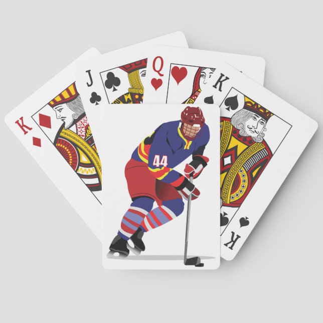 Ice Hockey Player in Action Red and Blue Team Playing Cards (Back)