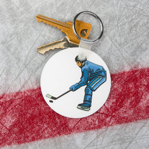 Ice Hockey Player in Blue Uniform Keychain