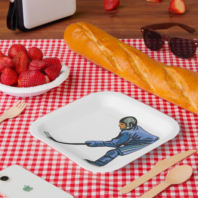 Ice Hockey Player in Blue Uniform Paper Plate (Creator Uploaded)