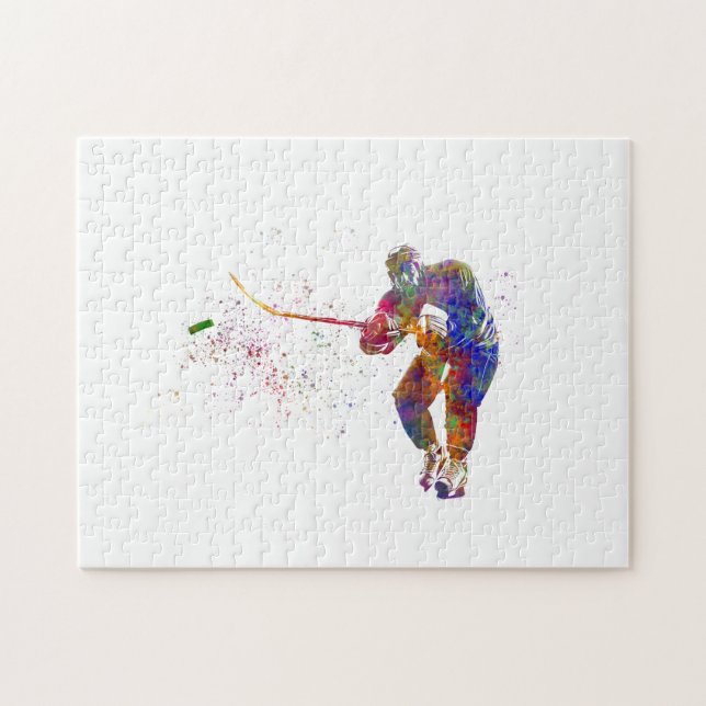 Ice hockey player in watercolor jigsaw puzzle (Horizontal)