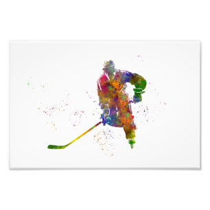 Ice hockey player in watercolor photo print