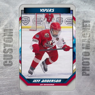 Ice Hockey Player Keepsake On Cool Grey Custom Magnet