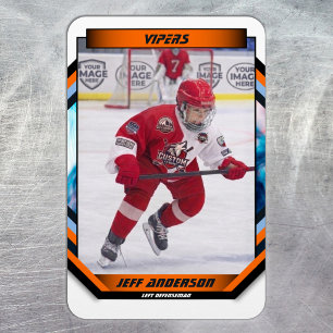 Ice Hockey Player Keepsake On Cool Orange Custom Magnet