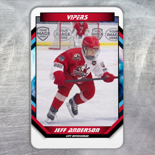 Ice Hockey Player Keepsake On Cool Red Custom Magnet