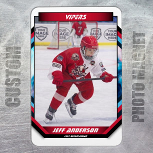 Ice Hockey Player Keepsake On Cool Red Custom Magnet