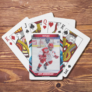Ice Hockey Player Keepsake On Cool Red Custom Playing Cards