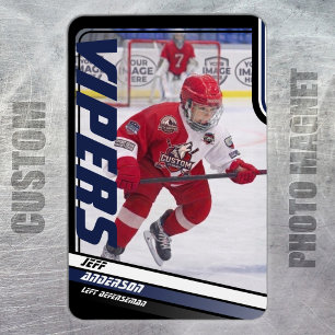 Ice Hockey Player Keepsake On Dynamic Blue  Magnet