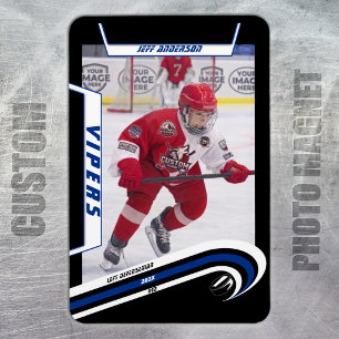 Ice Hockey Player Keepsake On Lively Blue Black Magnet