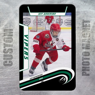 Ice Hockey Player Keepsake On Lively Green Black Magnet