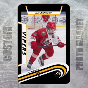 Ice Hockey Player Keepsake On Lively Yellow Black Magnet