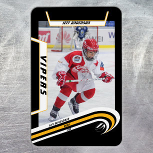 Ice Hockey Player Keepsake On Lively Yellow Black Magnet