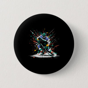 Ice Hockey Player Paint Splatter Art Srts Men Boys 2 Inch Round Button